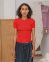 BASERANGE 25 Early Spring French Organic Cotton Hollow Heart Short Sleeve T-shirt BAS-TOHS-RB-SP25-MY RED